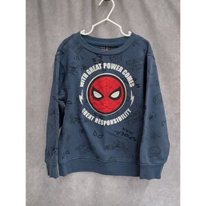 Marvel Spider-Man Boys Sweatshirt Blue Graphic Pullover Great Power Size S 6/7